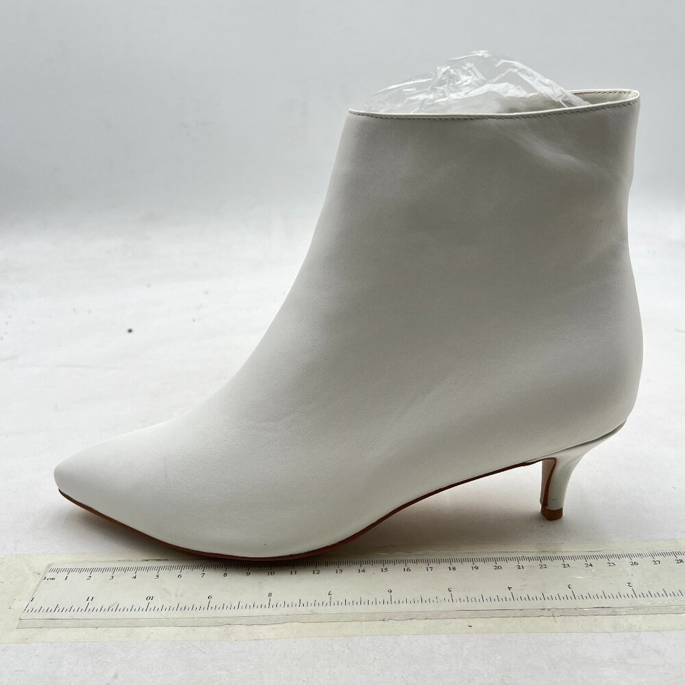 White Kitten Heel Ankle Boots Pointed Closed Toe Side Zipper Prom Party Bootie